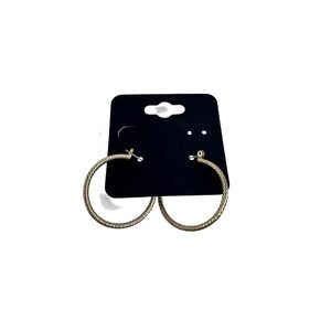 Gold Tone Twisted Rope Hoop Earrings Textured Classic Minimalist‎ Quiet Luxury